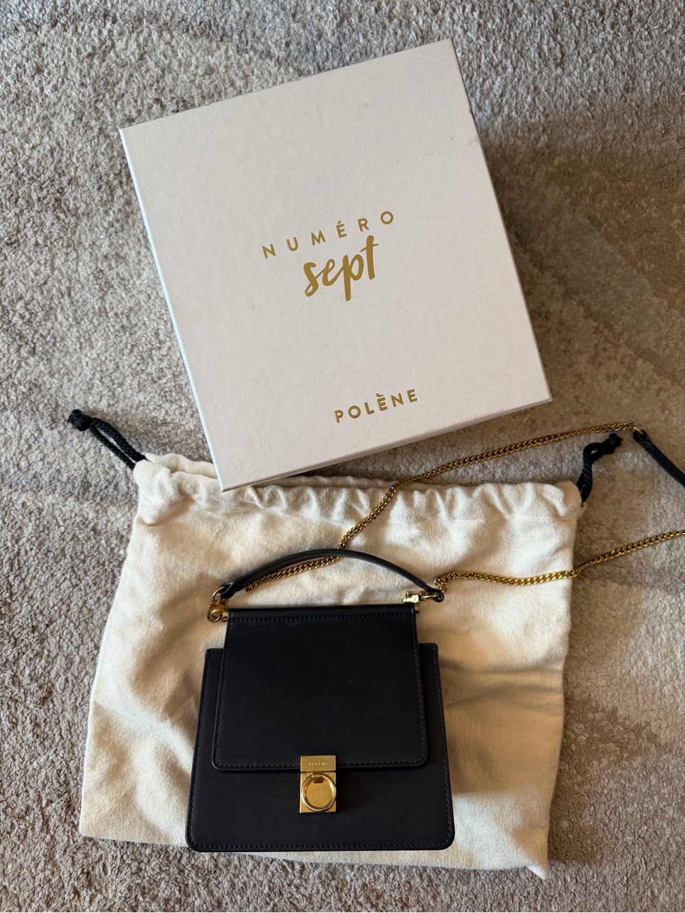 Polene Numero Sept Mini Black Leather Top-Handle Crossbody Bag